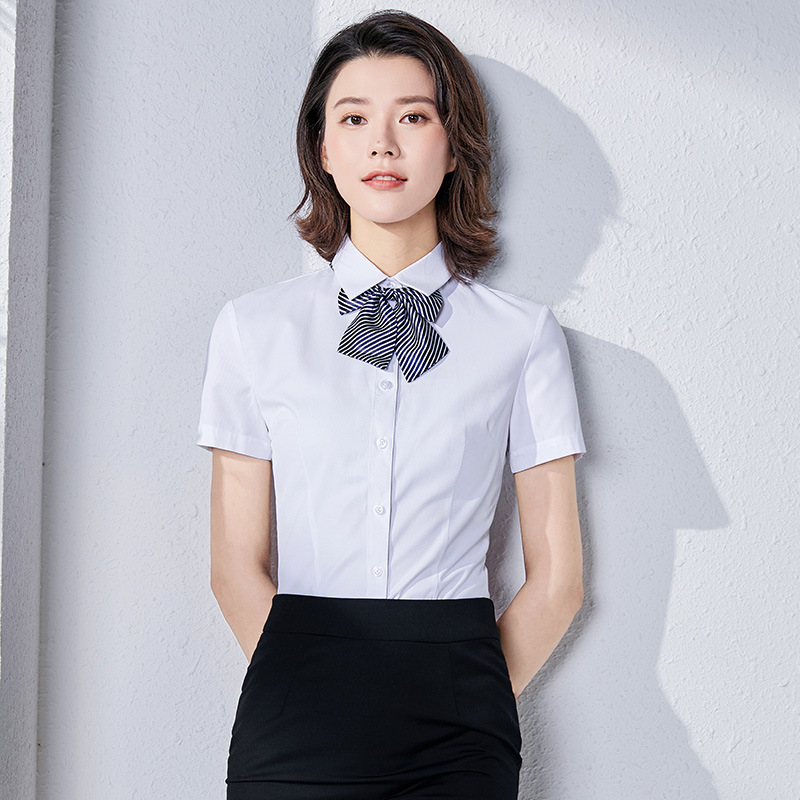 白衬衫女夏季职业短袖工作服男女同款4s店正装工装衬衣 绣logo