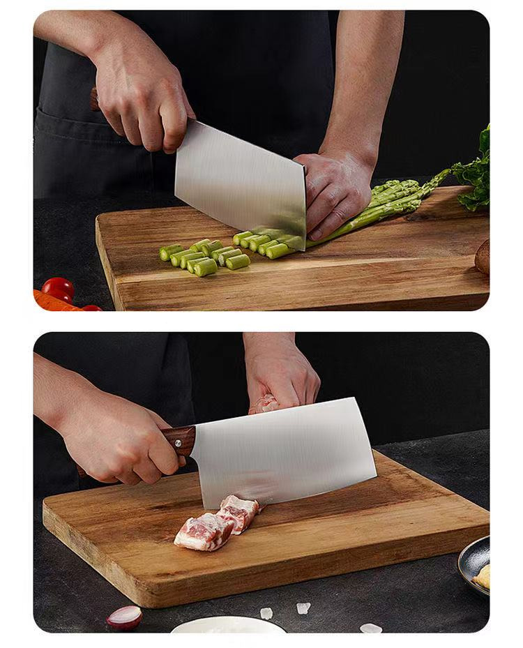 锋利好用菜刀不锈钢菜刀切菜披覆木柄家用刀切片厨房刀具切肉工具-阿