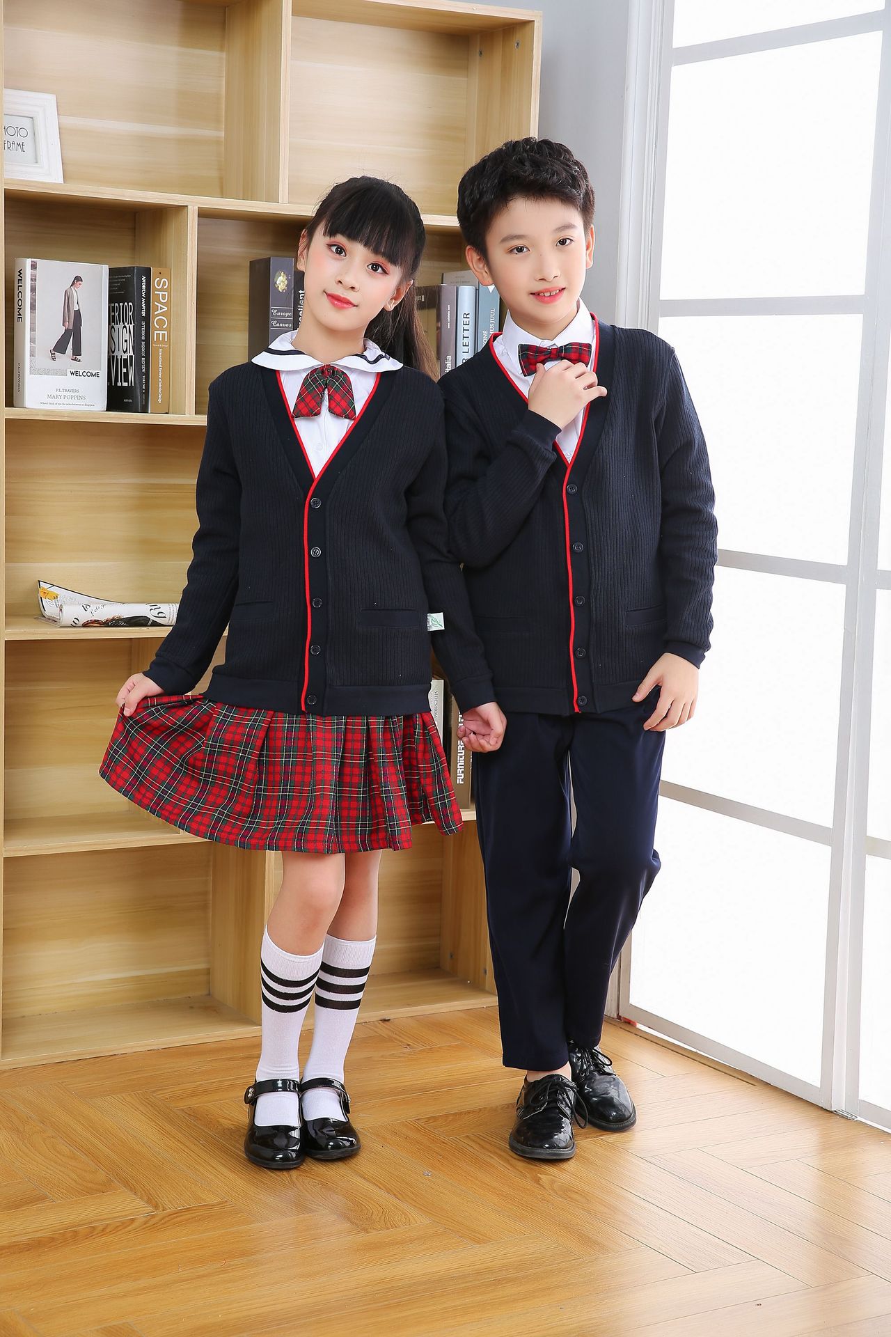 深圳市小学生冬礼服五件套深圳校服马夹长袖衬衣男女裙子校服