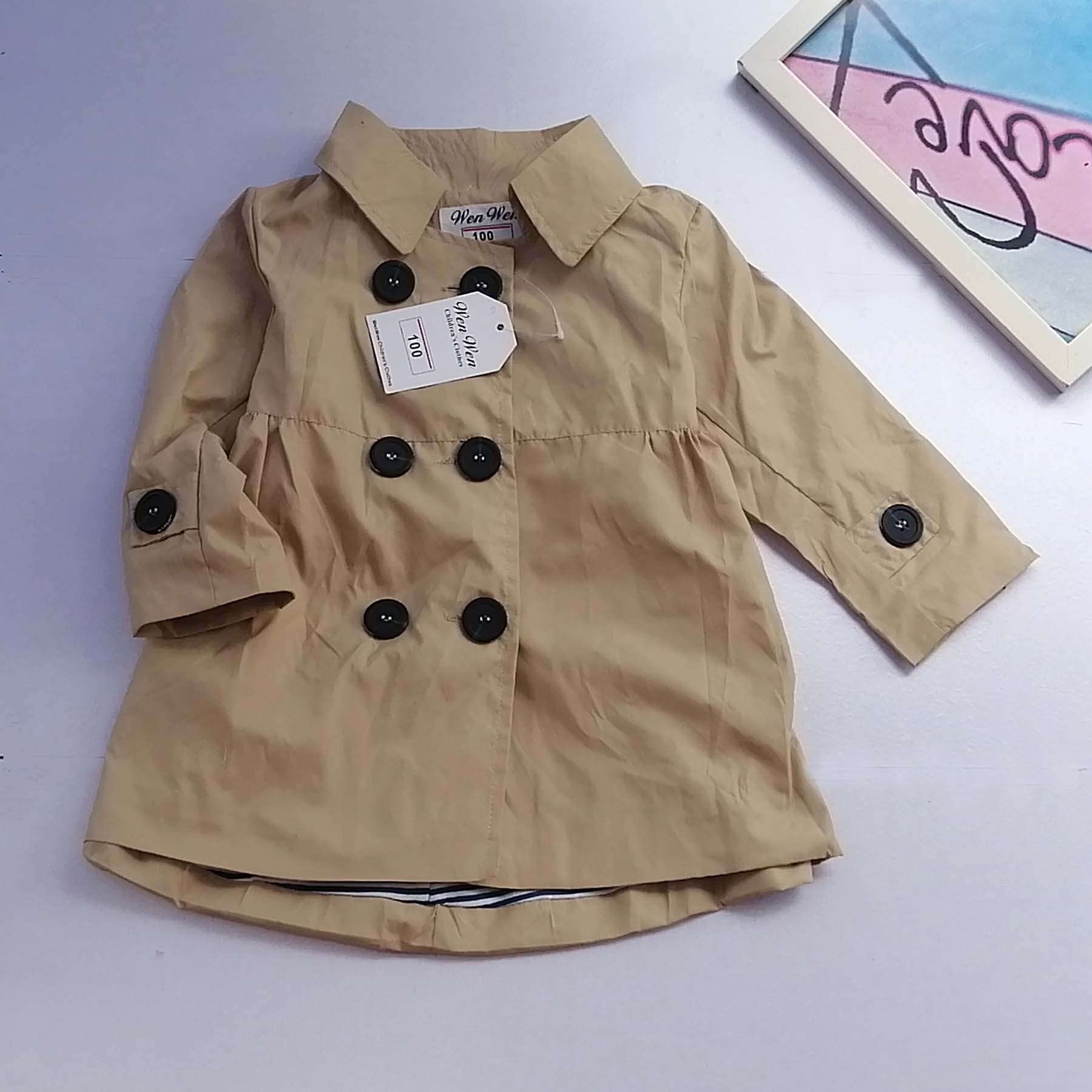 外贸女童装秋装风衣 欧美英伦风双纽扣外套 吸汗里布柔软棉料