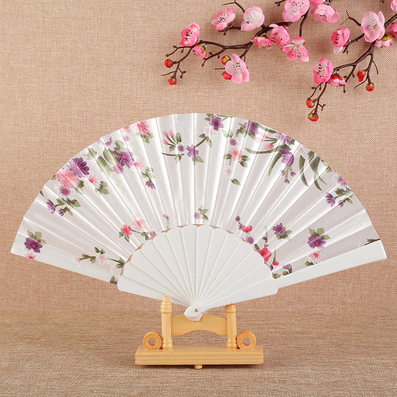 Silk Cloth Flat Fan Folding Blank Satin Non-Lace Folding Fan Printable Advertising Dance Wedding Fan Factory Wholesale