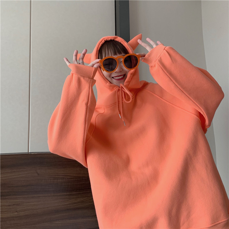 新款秋冬宽松连帽卫衣女韩版宽松中长款慵懒风闺蜜装潮牌ins外套