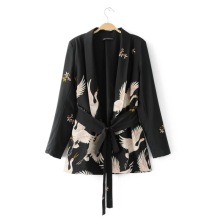 Fashion Women Red Crowned Crane printing Kimono st