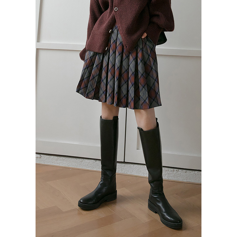 苏格兰气质复古工字百褶短裙子2020女秋冬高腰彩灰格纹半身裙女装