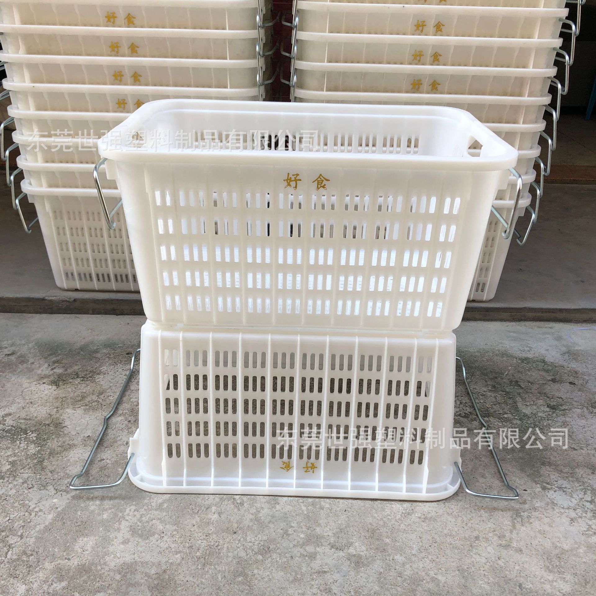 塑料周转箩 物流运输pp水果蔬菜周转框带铁耳可套叠式塑胶箩批发