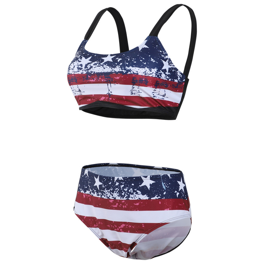 2020新款美国国旗泳衣女亚马逊爆款速卖通跨境独立日星条纹泳装