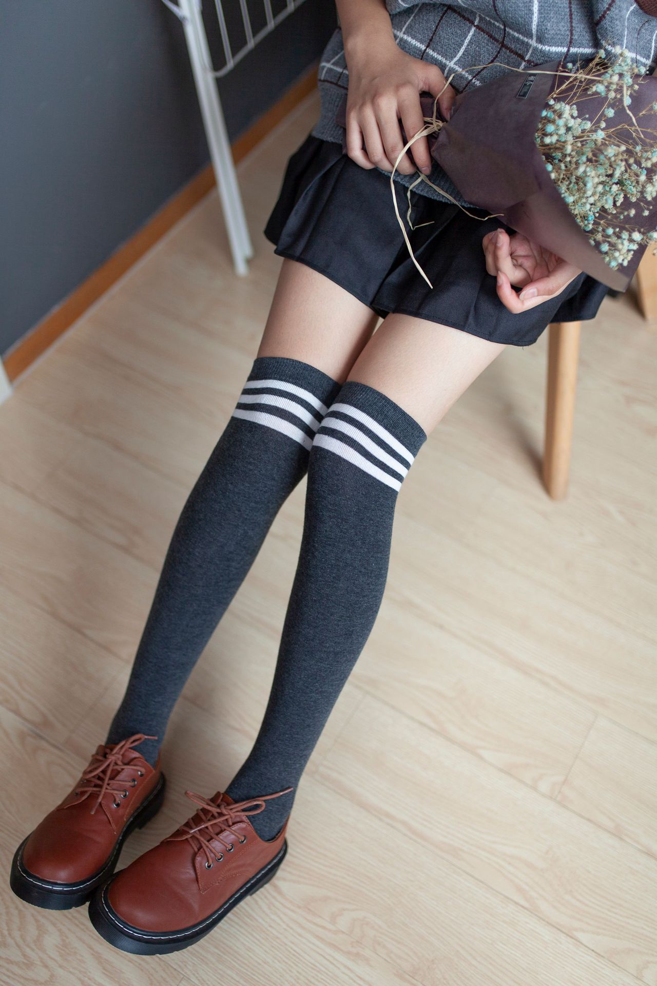 袜子 女袜 过膝袜 网红过膝袜 横条长筒袜 棉袜