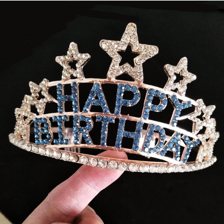 蛋糕装饰皇冠 五角星蓝色皇冠发冠 生日皇冠头饰 欧美派对头饰