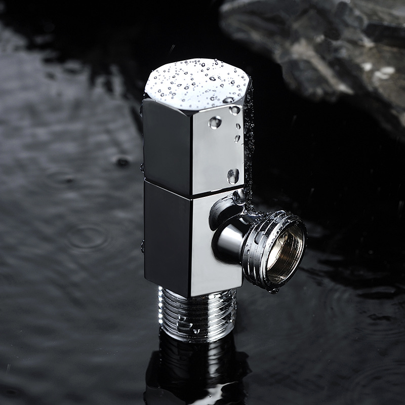 益裕蓝鲸全铜六角阀卫生间马桶热水器厨房龙头冷热角阀加长4分阀