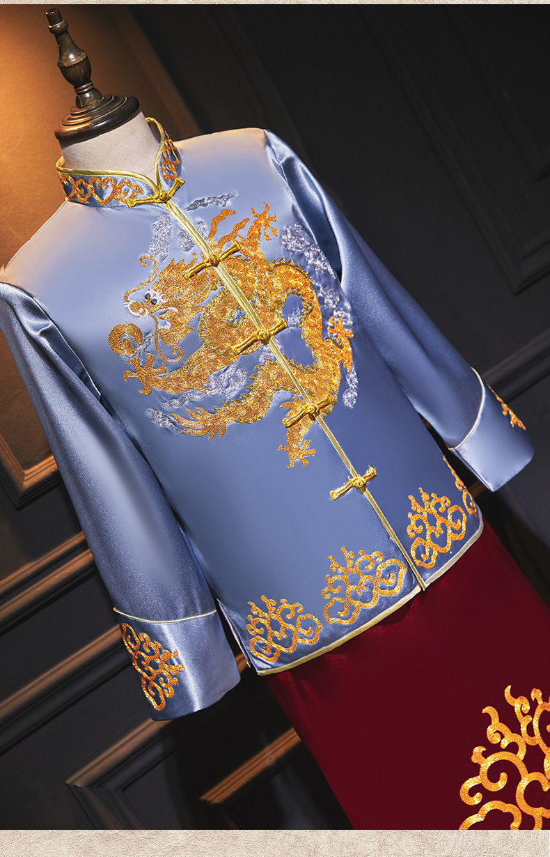 抖音网红 秀禾服男唐装新郎中式结婚马褂 大码古装敬酒礼服龙凤褂