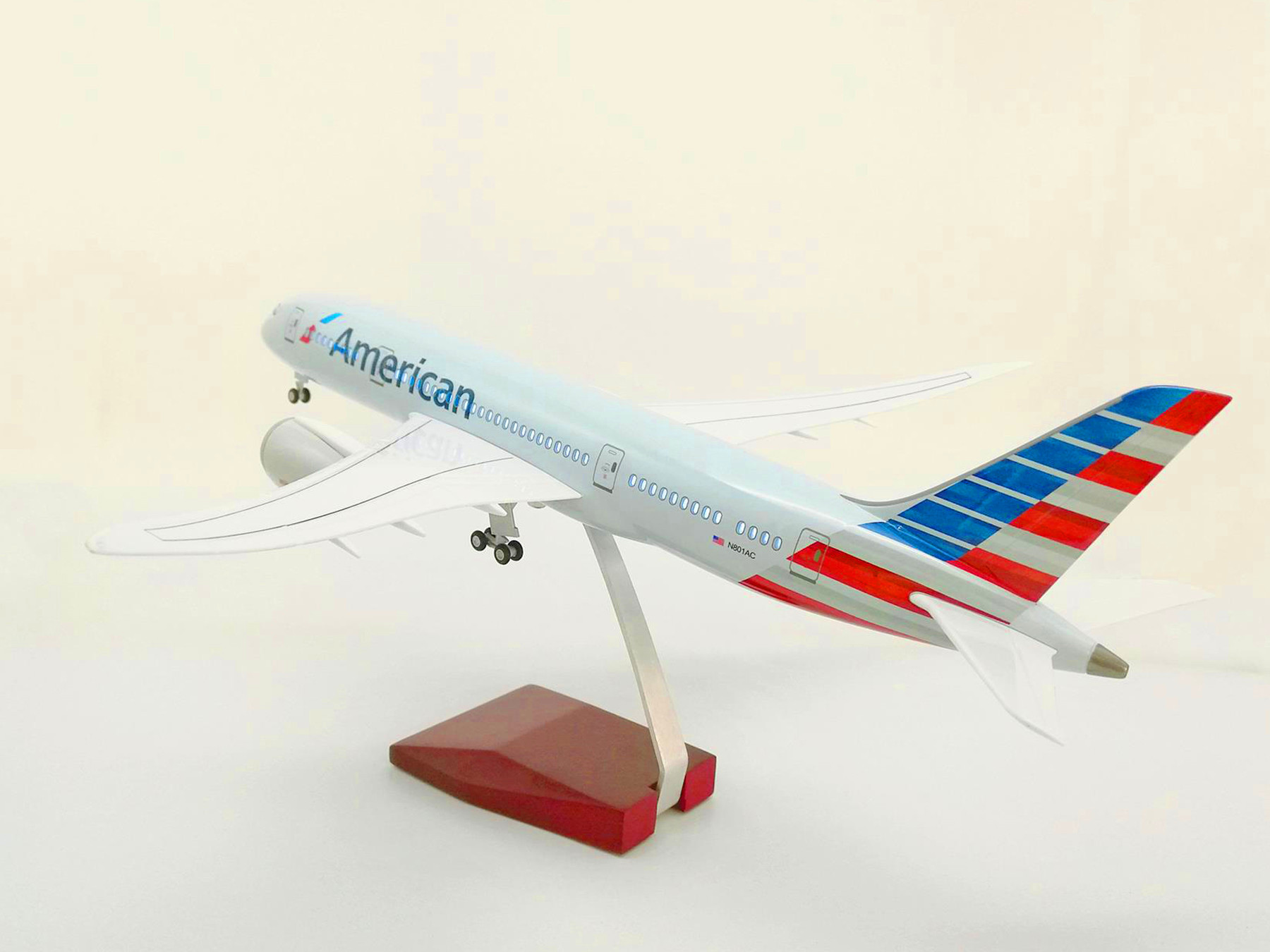 波音787美国航空 带灯光起落架仿真飞机模型 民航客机航模礼品