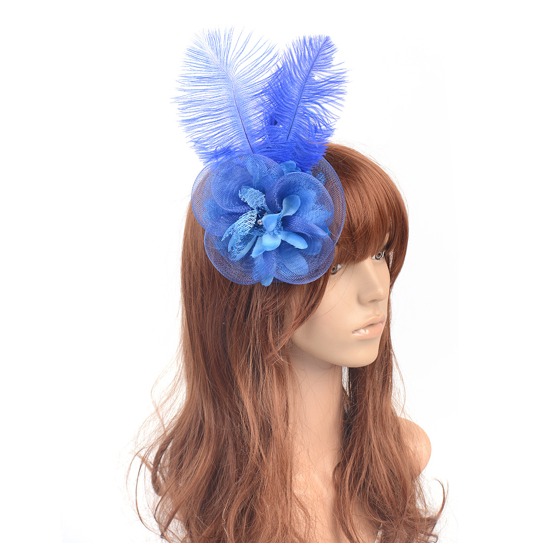 个性创意鸵鸟羽毛头饰发夹 欧美名媛贵族网纱花朵头饰表演出发饰