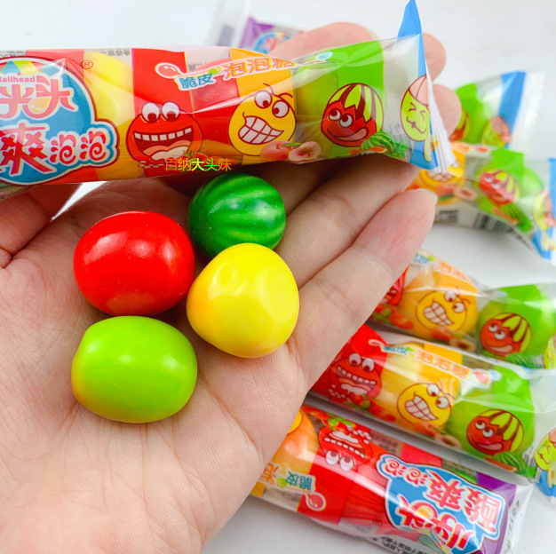 小光头酸爽泡泡糖口香糖脆皮泡泡糖水果味泡泡糖零食1条18g内4粒