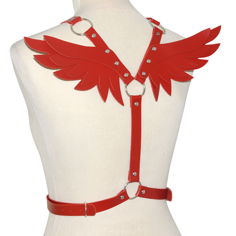 跨境热卖皮质天使翅膀背带套装女式皮具上衣束缚身体带肩带束腰带