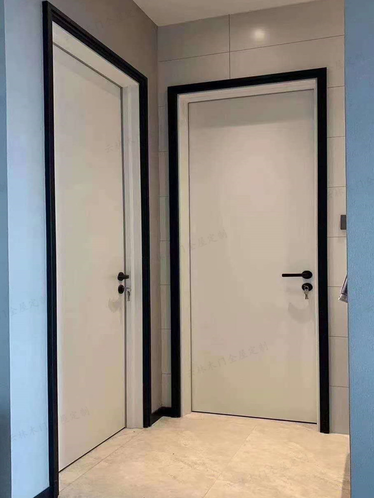 卧室木门 实木复合套装烤漆黑框白门现代简约北欧卧室平板木门