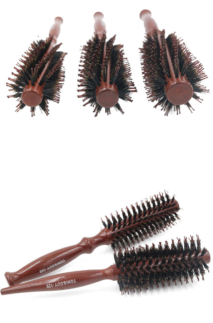 厂家直供实木纯猪鬃毛滚梳理发店专业吹直发内扣造型梳家用圆滚梳