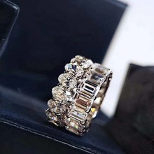 欧美时尚大号方钻蛋形排钻戒指 S925纯银镀金材质ins风网红百搭款
