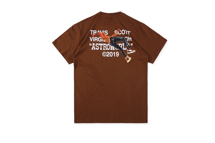 travis scott ts鬼脸反倒钩深棕口袋短袖男女高街嘻哈外贸t恤
