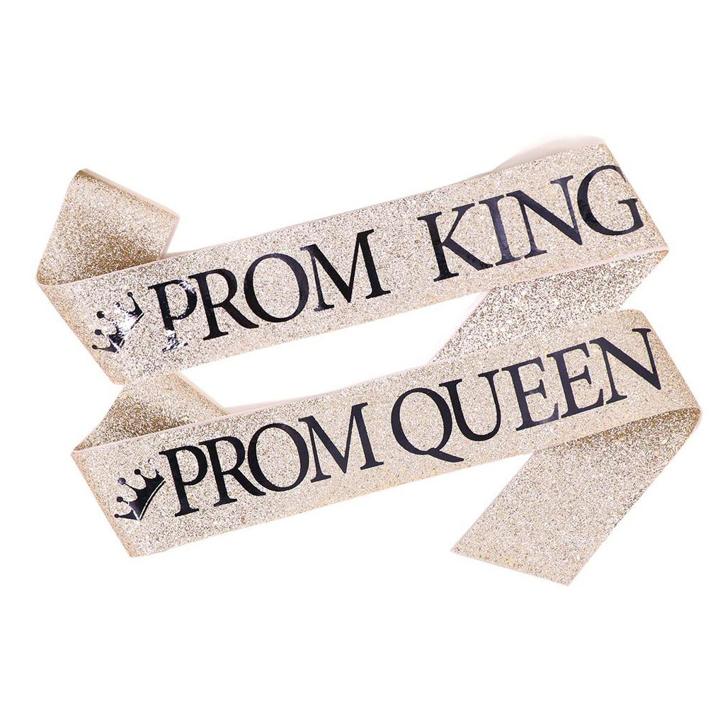 毕业舞会派对肩带套装 烫金字母prom king queen礼仪带色丁肩带