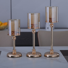 欧式浪漫餐桌轻奢美式烛光晚餐道具跨境蜡烛灯家用复古金属摆件