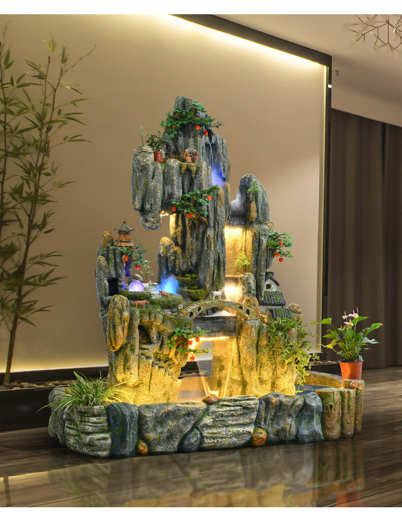 大型落地假山流水喷泉风水轮鱼池造景软装饰品摆件办公室客厅花园