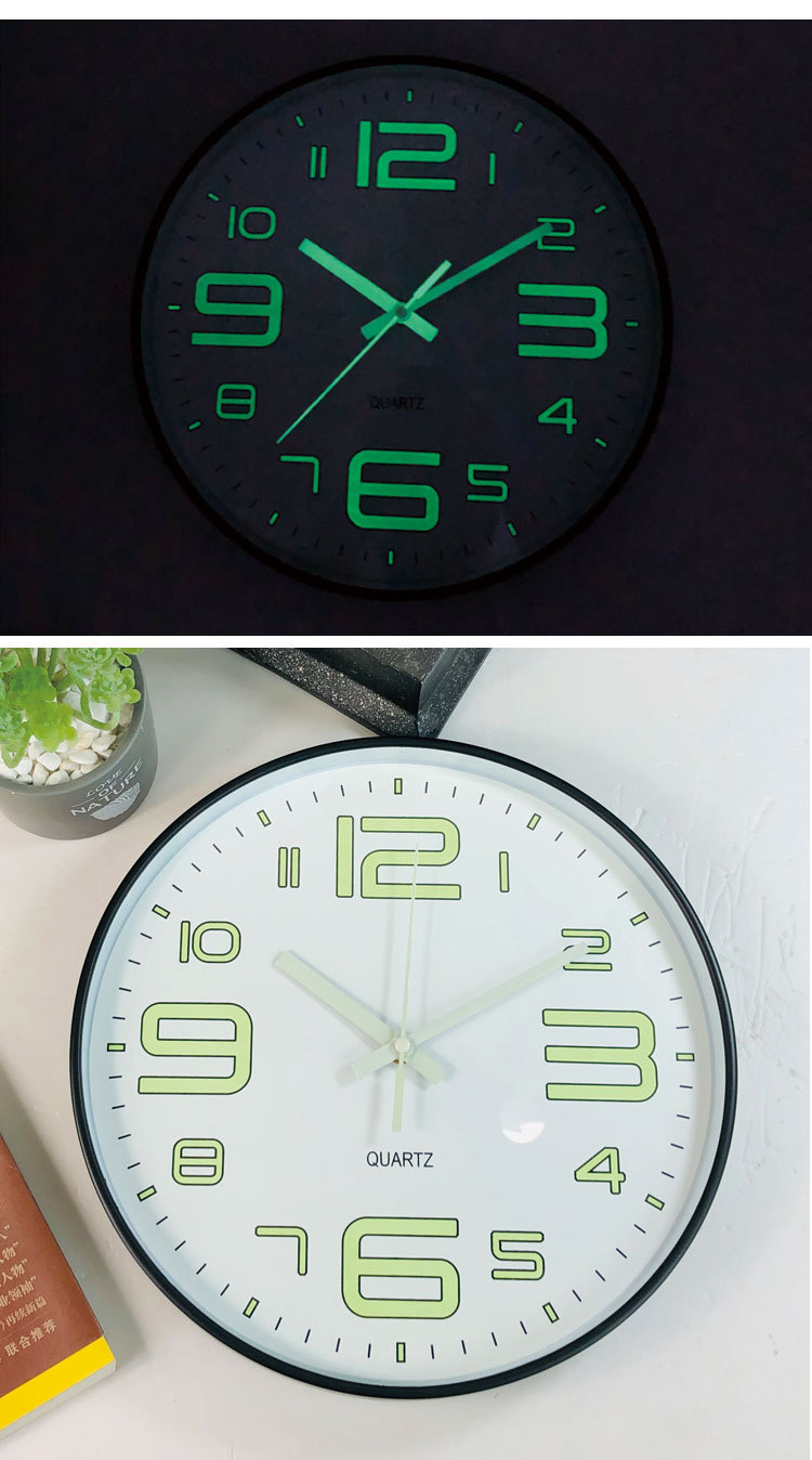 30cm夜光数字挂钟静音时钟发光创意挂钟客厅卧室荧光石英钟表跨境