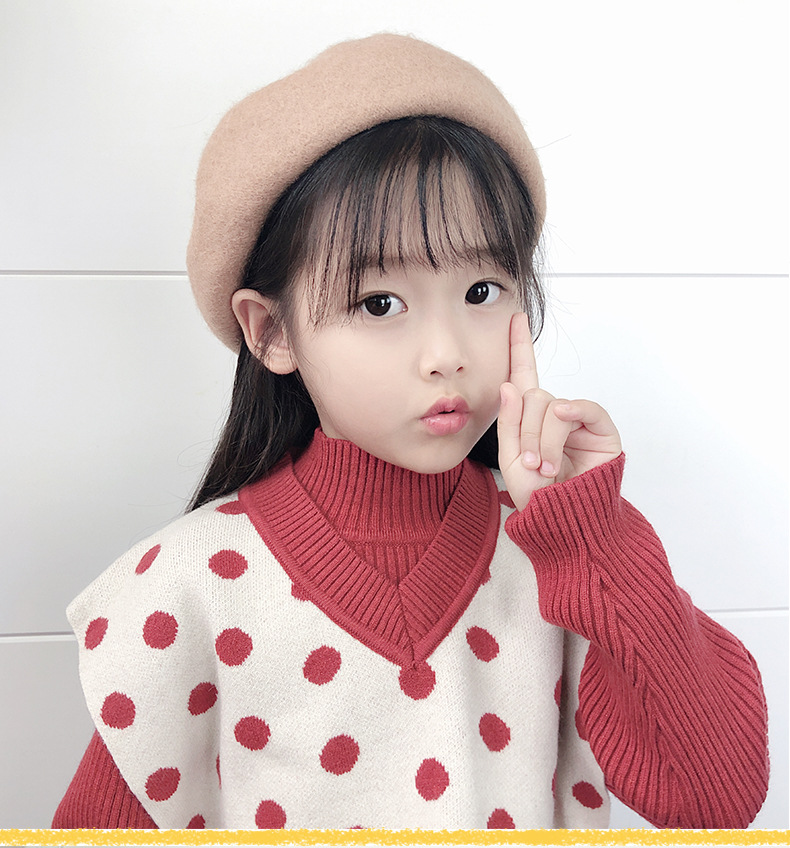 女童贝雷帽子秋冬季女宝宝羊毛帽儿童画家帽亲子甜美女孩蓓蕾帽潮