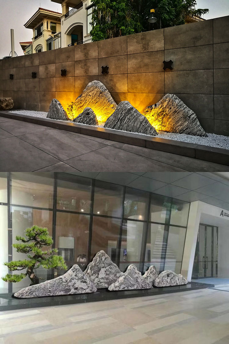 天然雪浪石切片组合造景泰山石枯山水庭院室内景观石假山石头摆件