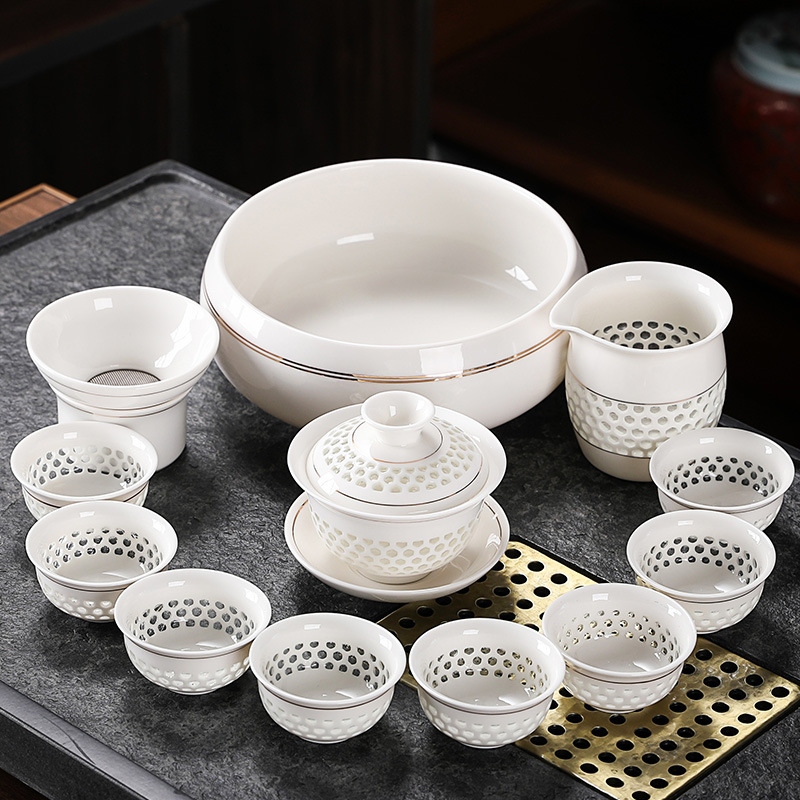创意家用玲珑陶瓷功夫茶具套装茶经济结实碗茶壶泡器