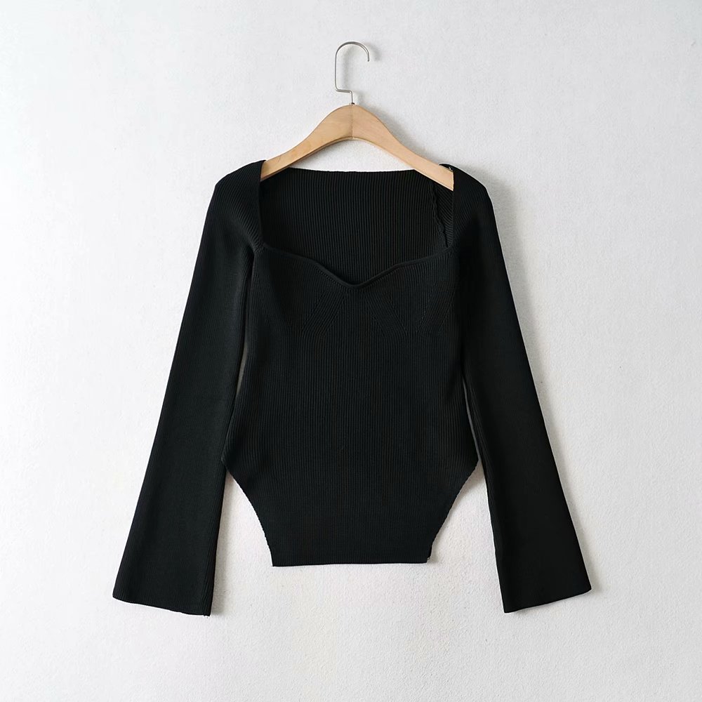 s8 20夏季新款女装法式时尚百搭显瘦大方领露肩长袖针织打底衫