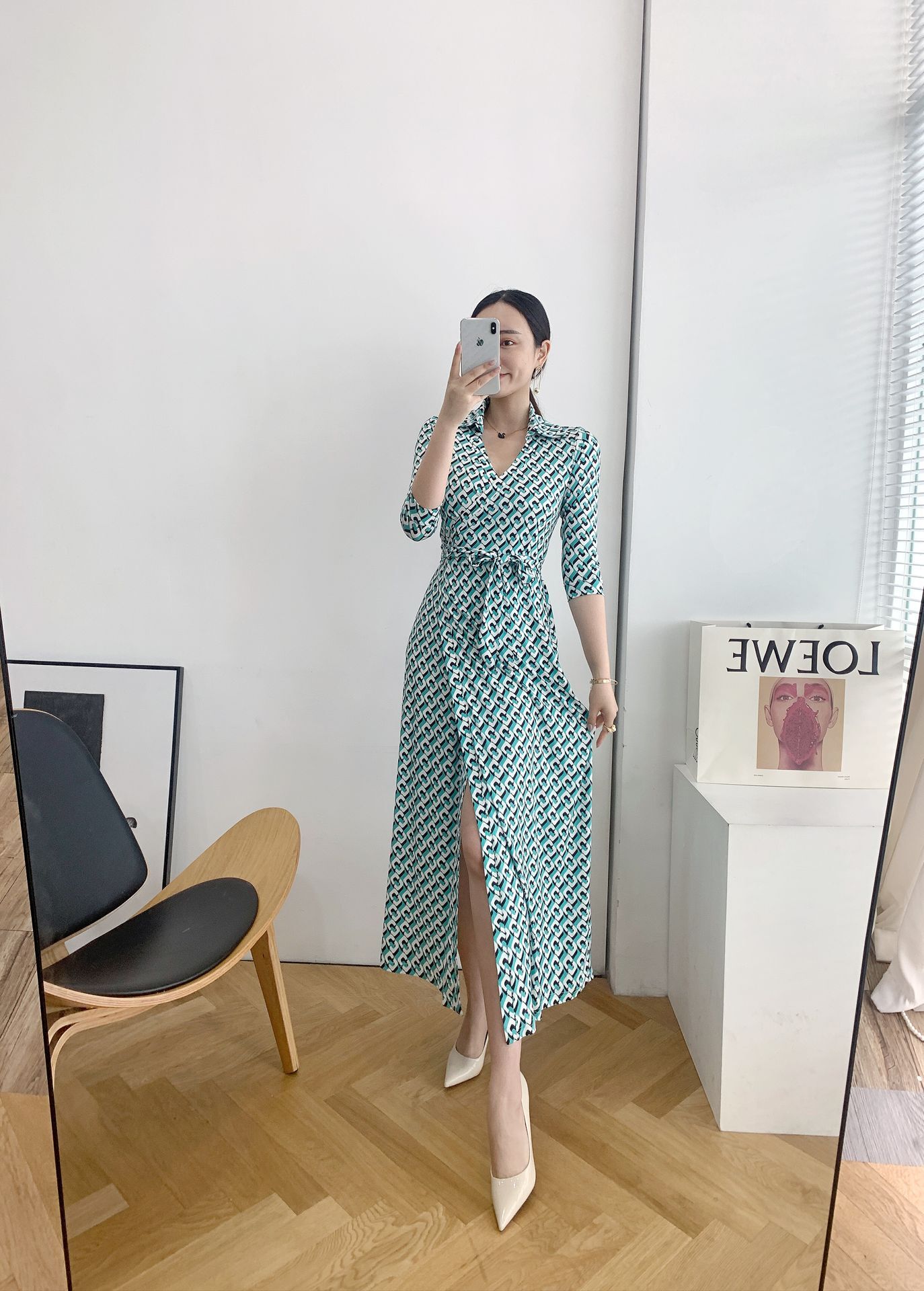 明星同款锁链裹身裙2020秋冬新款气质修身显瘦一片式连衣裙