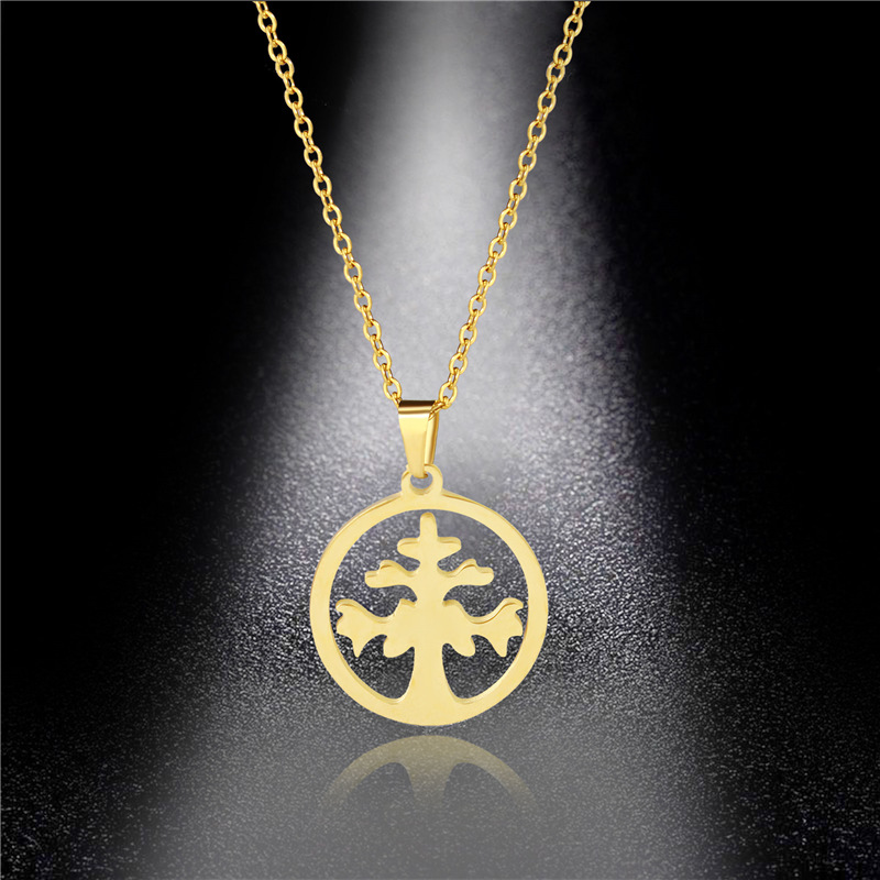 Cross-Border New Accessories round Lucky Tree Necklace Stainless Steel Wishing Tree Hollow Pendant Clavicle Chain Pendant