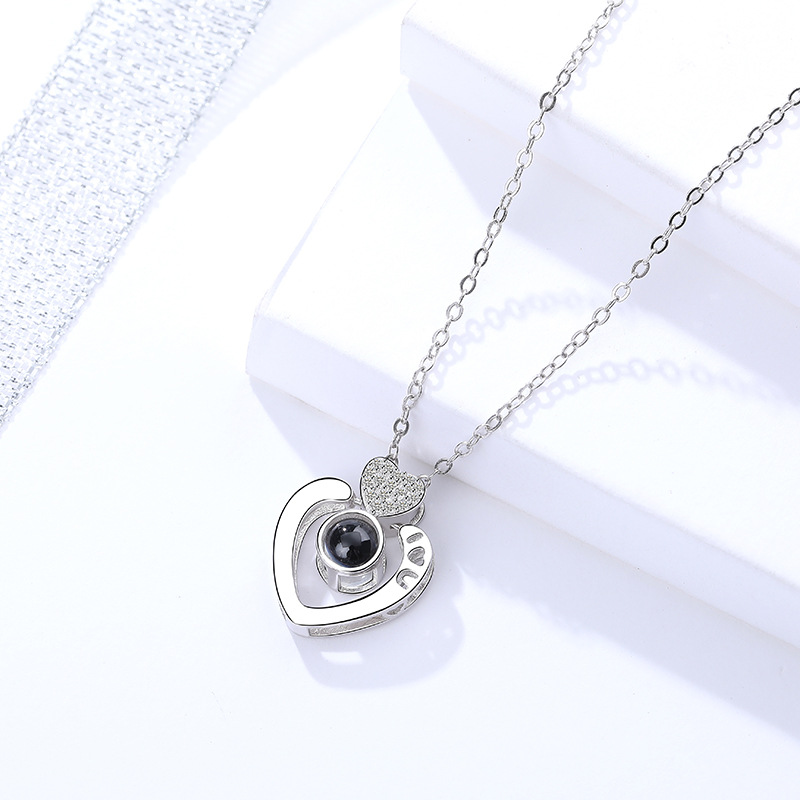 特达米拉s925心形100种语言我爱你纯银投影项链女网红ins银链项饰