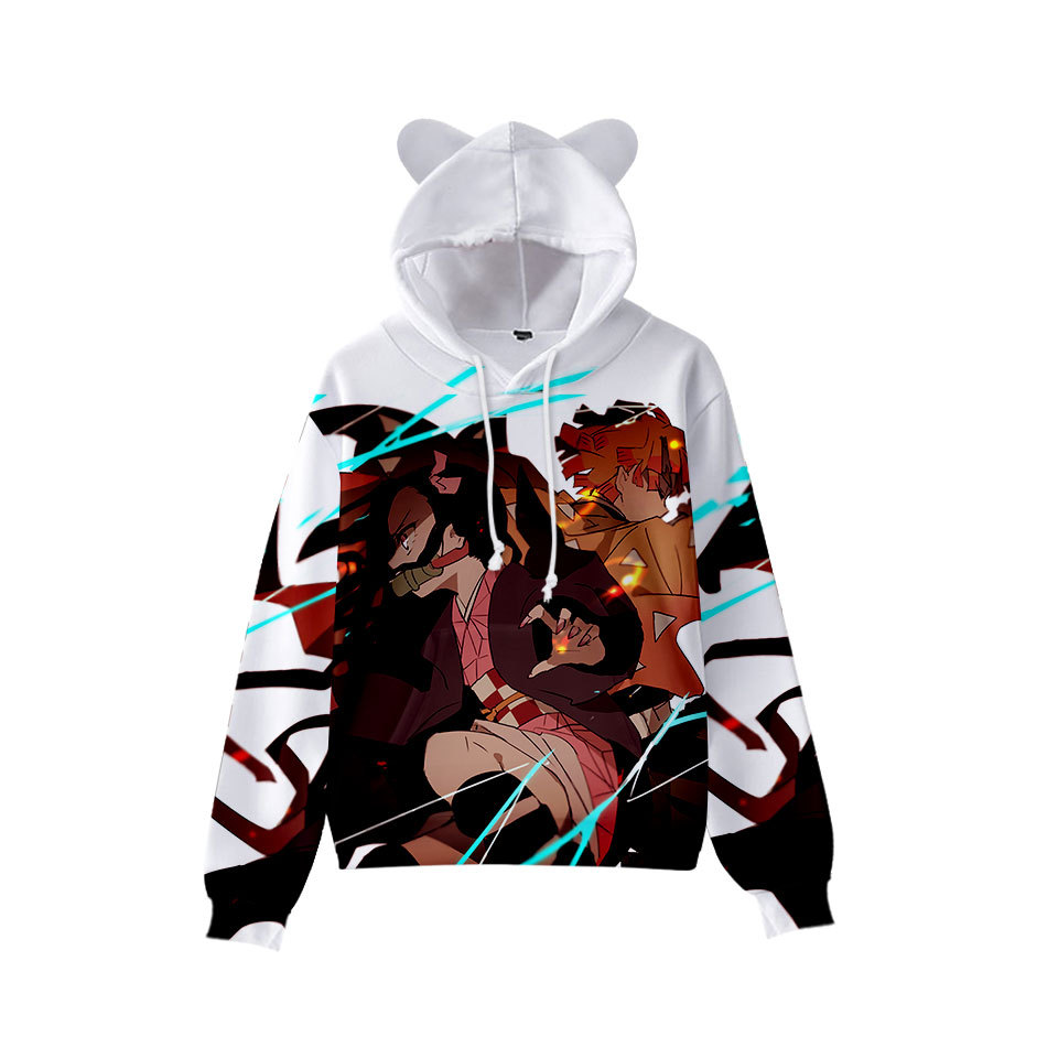 跨境卡通日漫周边 鬼灭之刃男女儿童卫衣猫耳童装衣服可定制