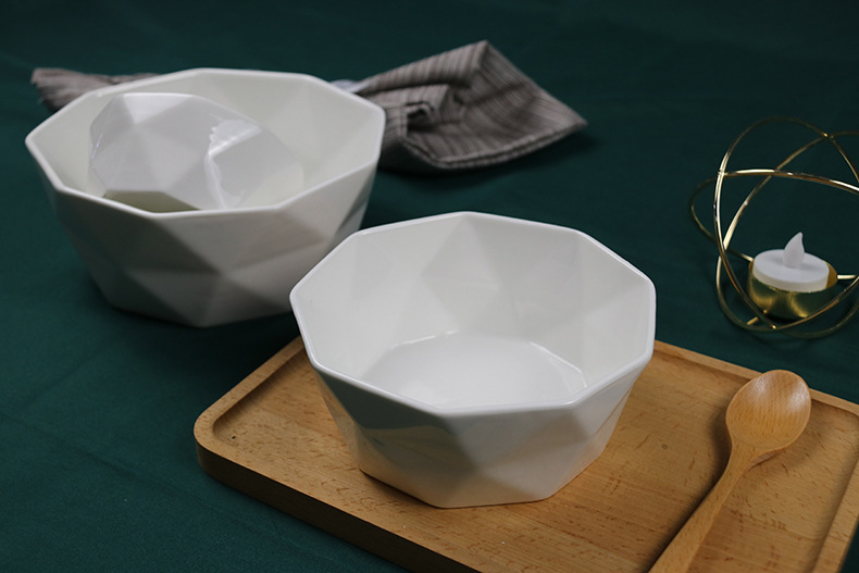 创意陶瓷白钻石多边形碗盘碟酒店家用甜品水果下午茶西餐餐具套装