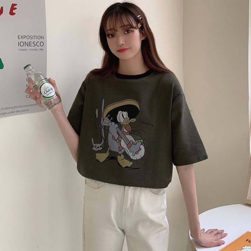 港风复古短袖t恤女港味宽松韩版潮in超火原宿bf慵懒风半袖上衣服