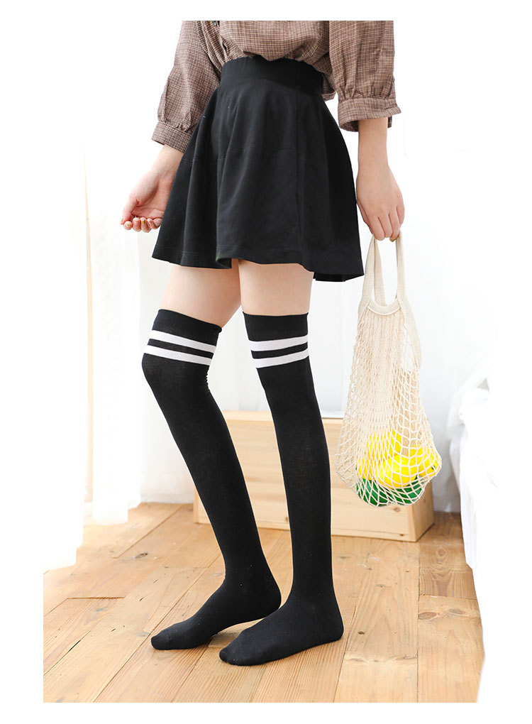 压力显瘦条纹针织长筒袜女过膝袜jk日系全棉运动秋冬长袜子女