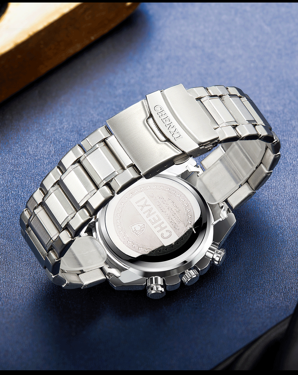 晨曦2021新款时尚潮人日历手表 男士多功能钢带手表户外运动手表