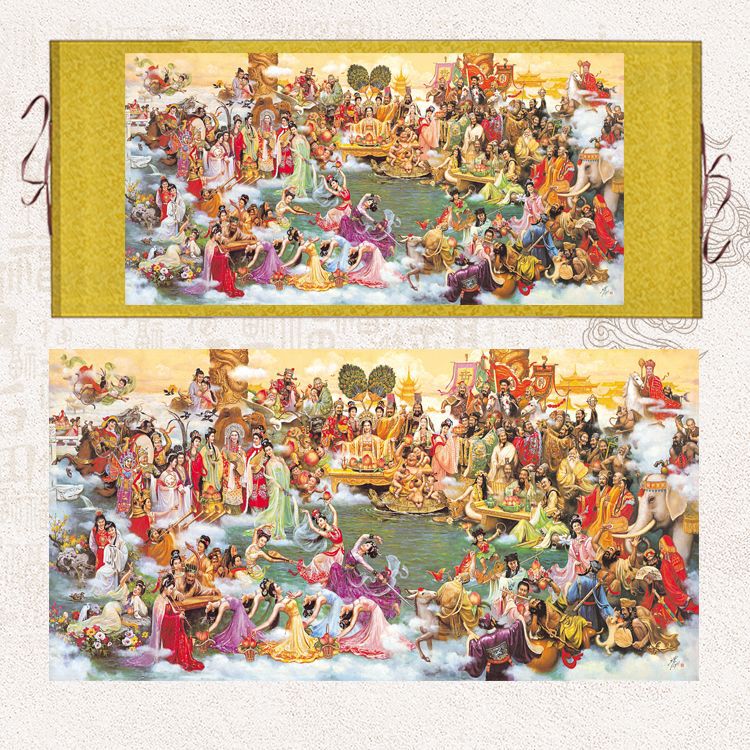 瑶池会仙图挂画诸天神仙蟠桃聚会卷轴画瑶池仙境装饰丝绸画已装裱