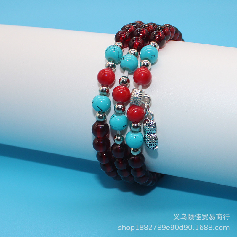 仿石榴石三圈手链酒红色手串 珠宝金店开业活动饰品店礼品批发