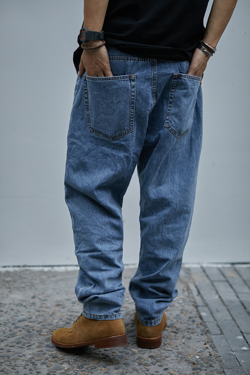 trs男装|2021ss日系竹节重工洗水全喷马骝宽松锥型男式牛仔裤