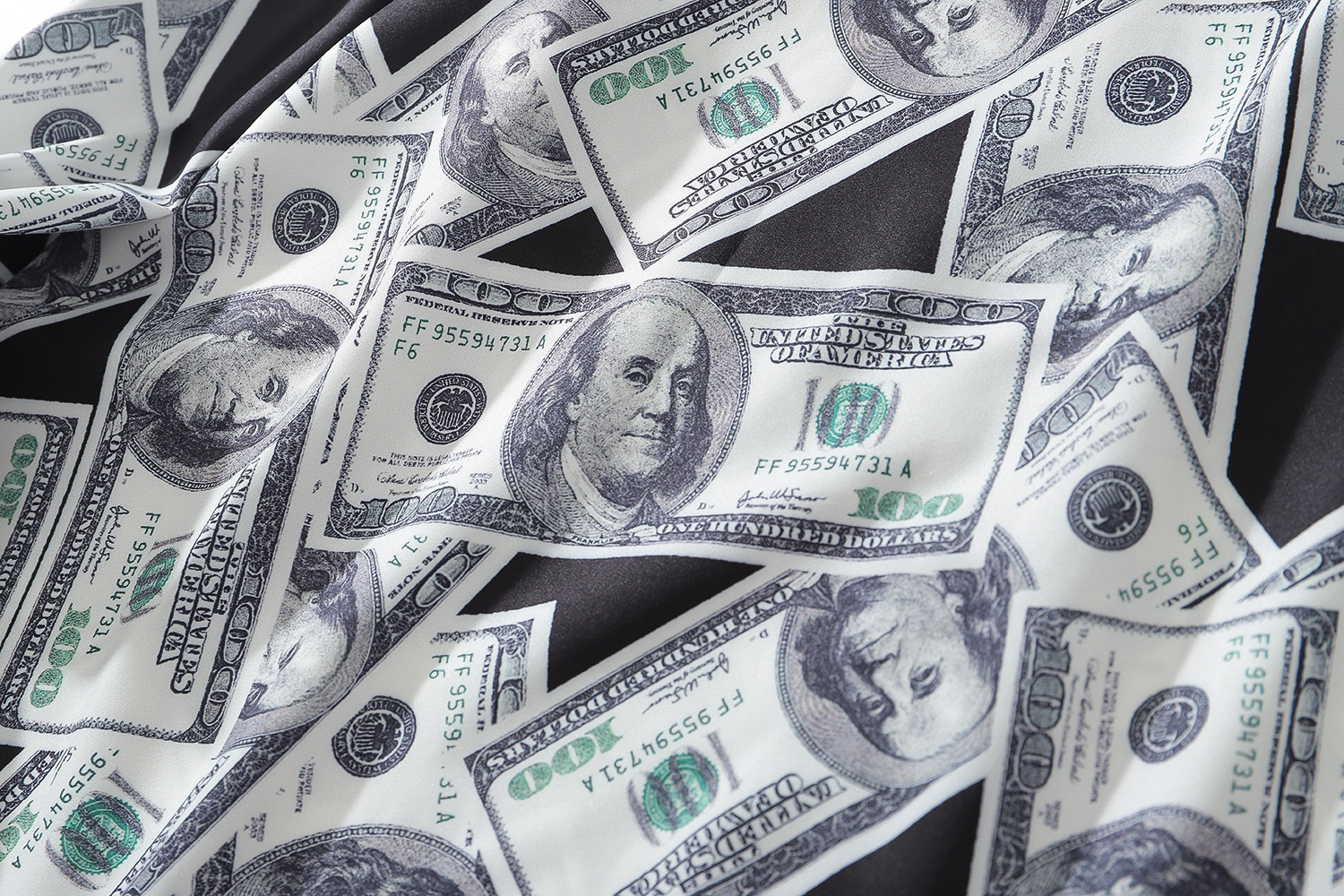 亚马逊复古着美金钞票印花长袖衬衫春秋季港风宽松男女chic衬衣潮