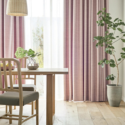 日本进口纯色客厅餐厅卧室仿麻日式形状记忆定型隔热遮光窗帘
