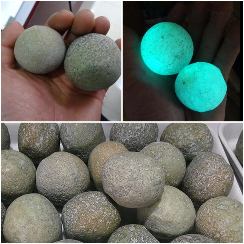 特价正品天然夜光石夜明珠萤石摆件圆形原石晚上发光摆件超亮