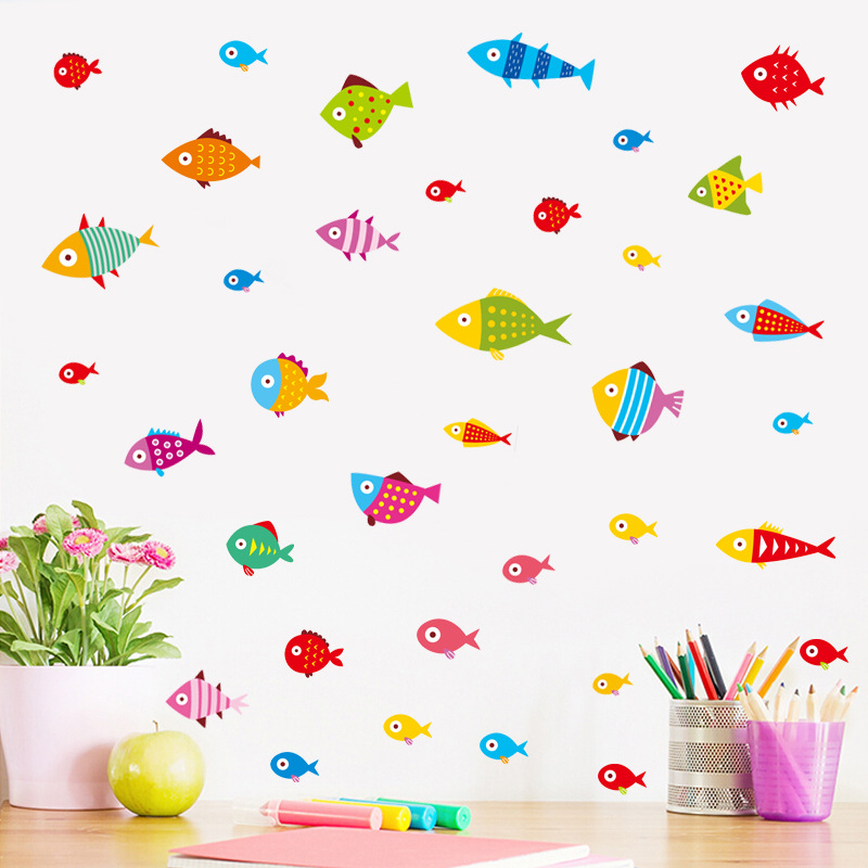 卡通海底世界小鱼卡通墙贴浴室背景墙装饰贴纸儿童房pvc防水壁画