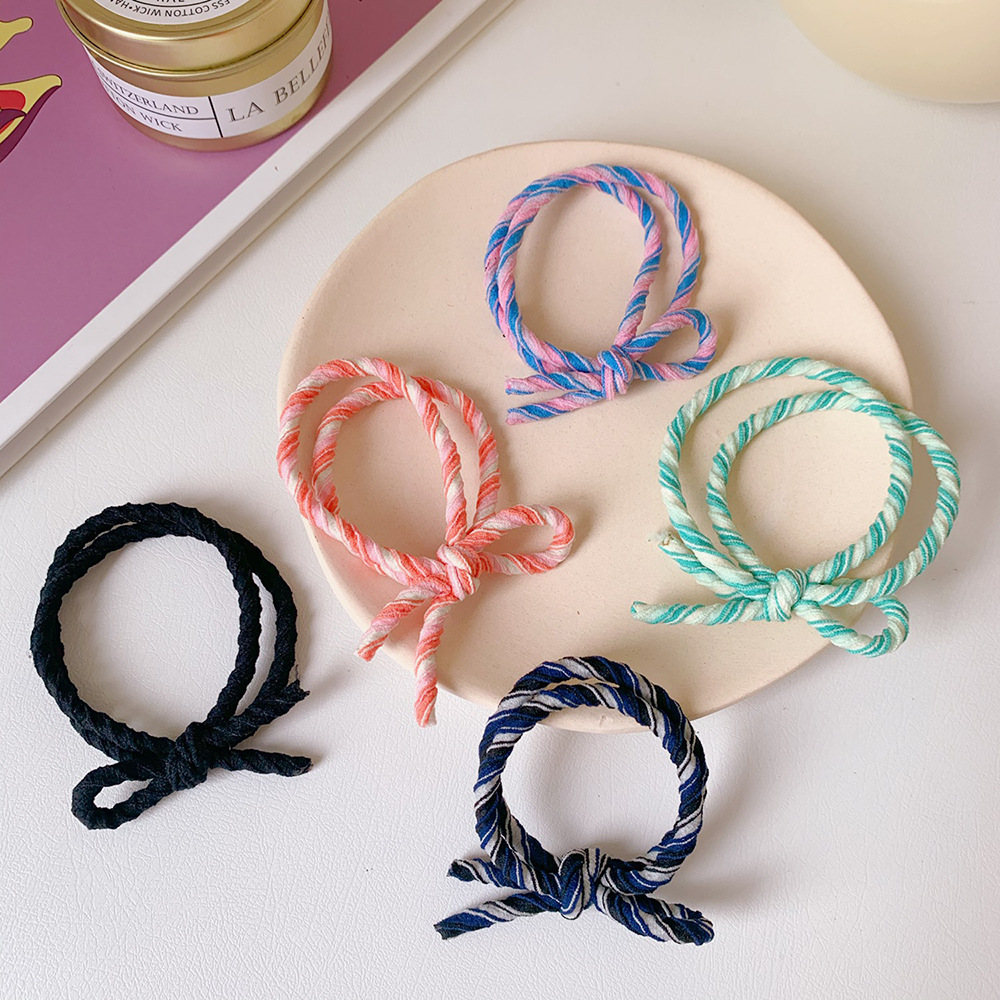 Korean Color Matching Ice Cream Multi-Layer Elastic Hair Ring Mandarin Duck Two-Color Knotted Head Rope Bowknot Hair Ring Leather Case
