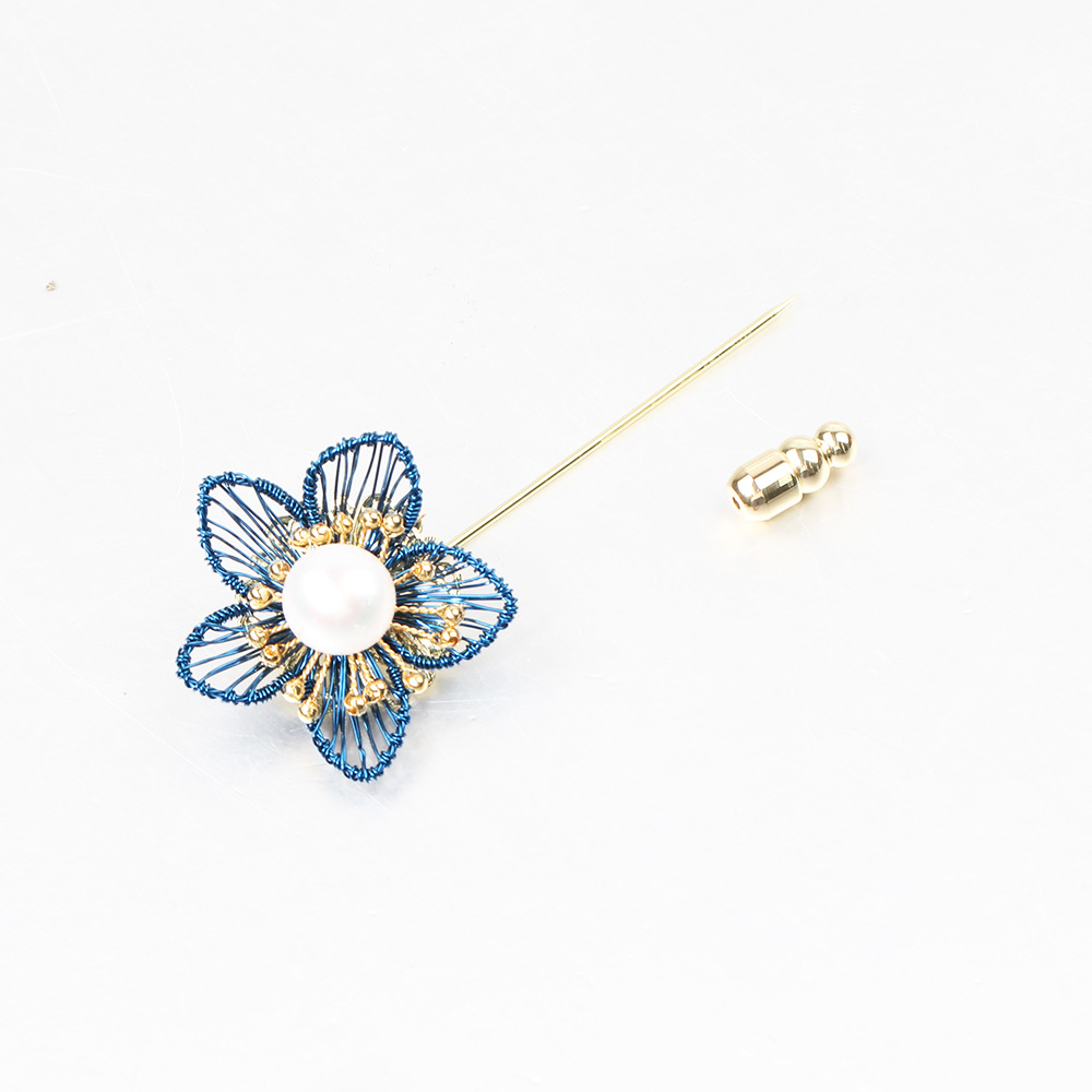 太阳云 新品纯手工编织铜丝绕花别针高档天然贝壳珍珠胸针女款