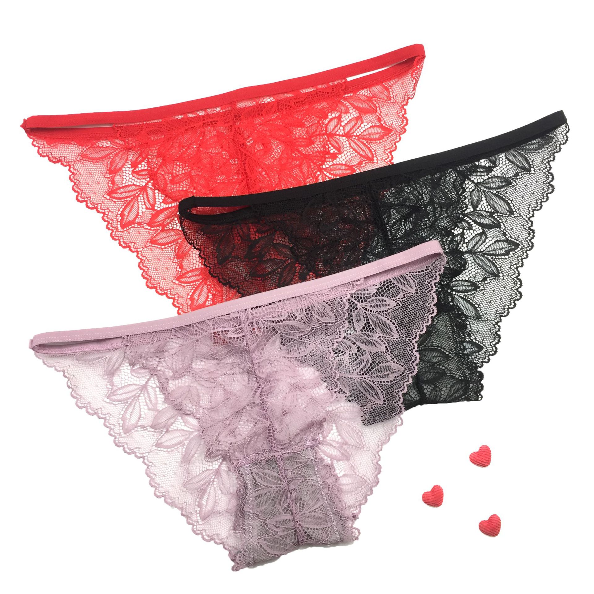 日系细带少女性感蕾丝女内裤镂空透明低腰纯棉档女士三角裤现货-报价