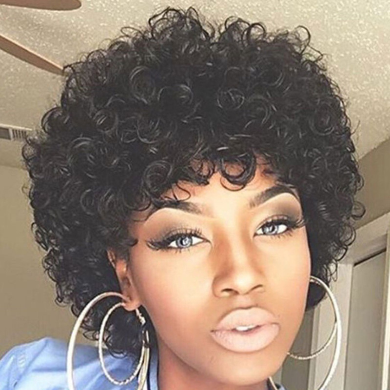 欧美外贸假发女非洲小卷发爆炸头巴西球迷假发化纤全头套海外代发