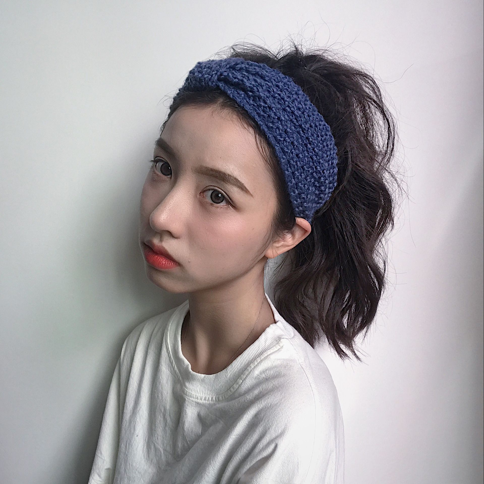 韩国ins元气少女五彩缤纷毛线针织蝴蝶结发带百搭纯色